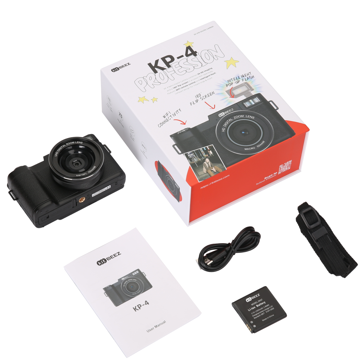 KiTBEEZ KP-4  75MP 180°Flip Screen Selfie 5K Camera